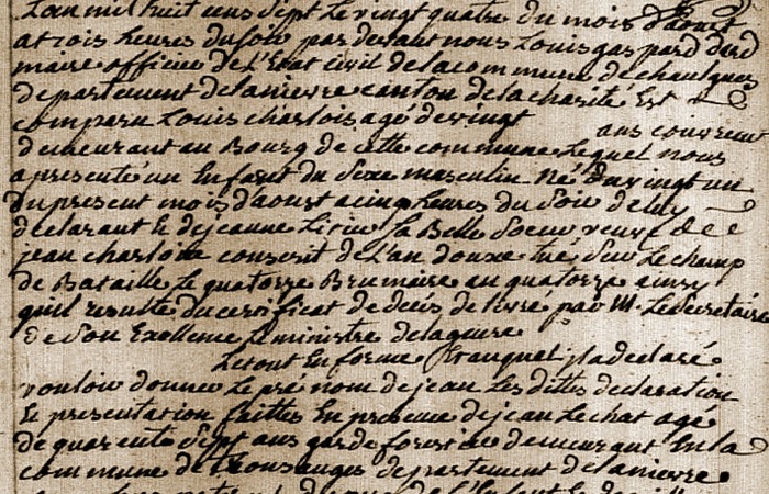 Acte de naissance de Jean Charlois daté du 10 octobre 1782